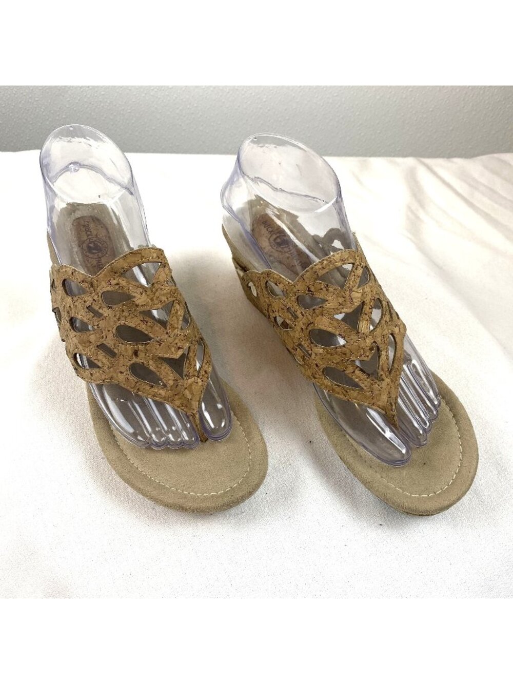 Duck Head Women's Tan Slip-On Cork Dressy Open Toe Wedge Sandals 3" Heal SZ 9.5